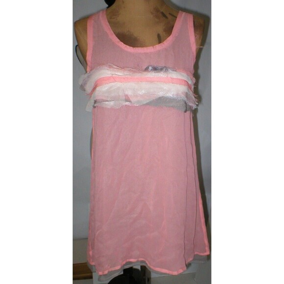 Womens New Designer Patrizia Pepe Top Silk Sleeveless 42 IT 6 Pink Brown Layers - Picture 1 of 12